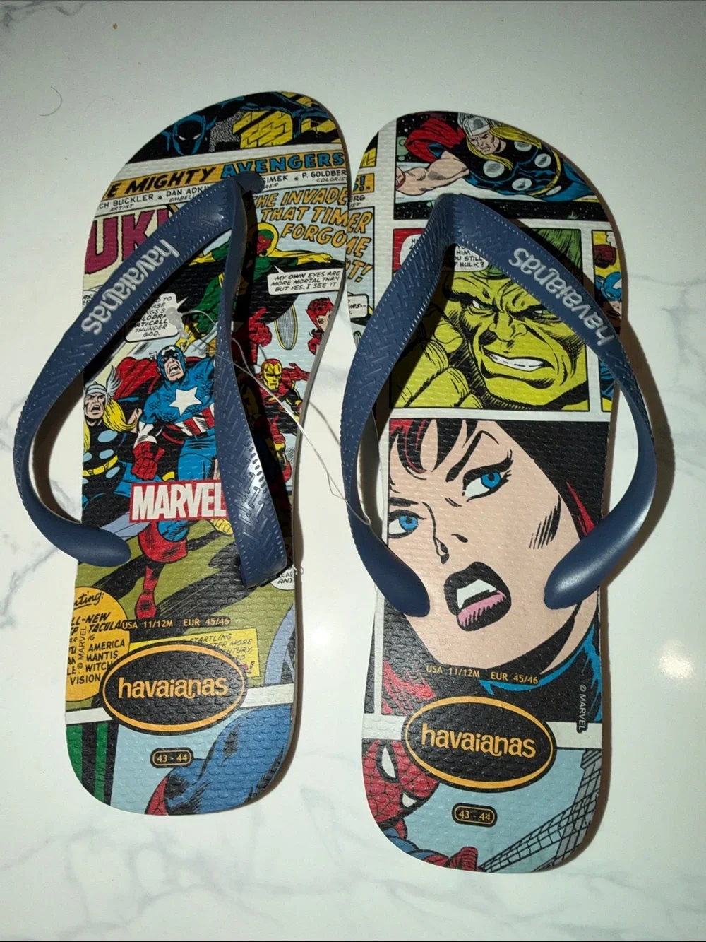 Havaianas Marvel Comic Strip Flip Flops - Ice Grey/Indigo Blue Straps